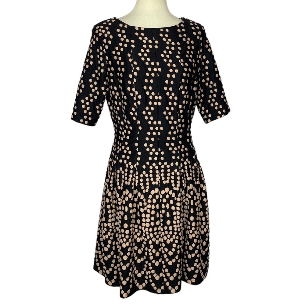 Gabby Skye Dress Womens 8 Black Cream Polka Dots Elbow Sleeves Exposed Zipper‎